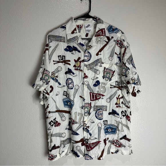 Warner Bros Taz Bugs Bunny Baseball Vintage Button Up Shirt Size Large - Picture 1 of 7